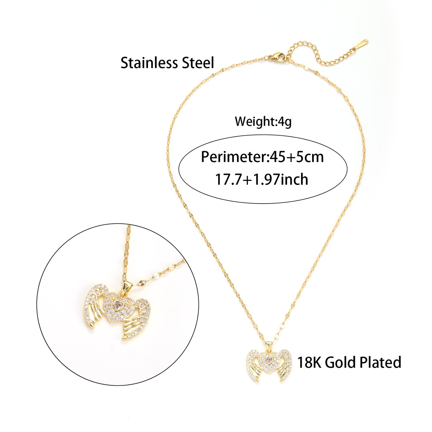 Personalized Love Opening And Closing Necklace Angel Wings Pendant Fashion Versatile Stainless Steel Necklace