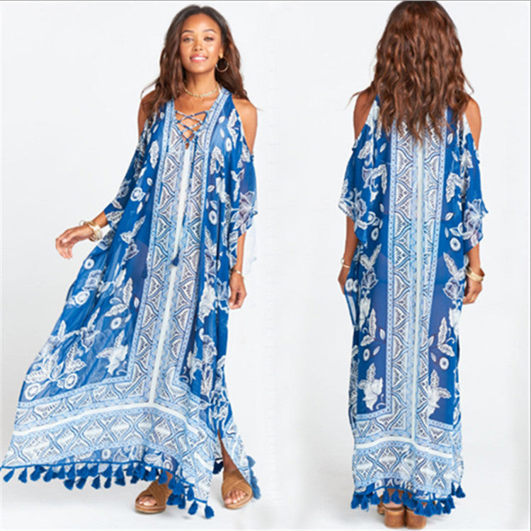 European And American New Satin Loose Fit Dress Vacation Casual Overlay Cover Up