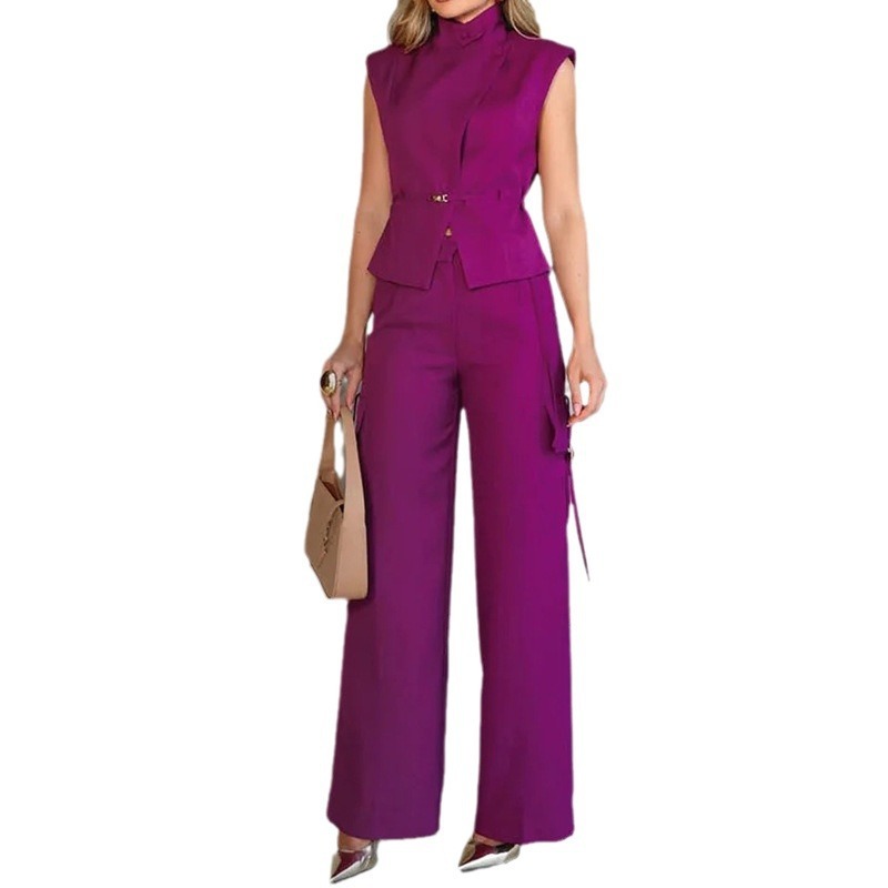 Rest Sleeveless Polo Collar Solid Color Casual Two-piece Suit - Chic Angle