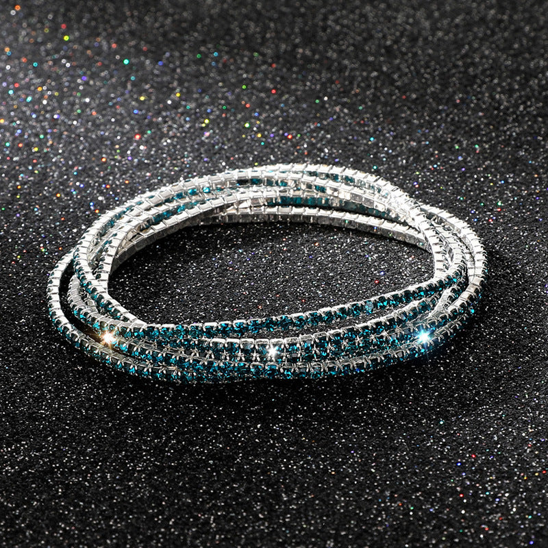 Diamond-embedded Stretch Bracelet 2mm Single Row Color