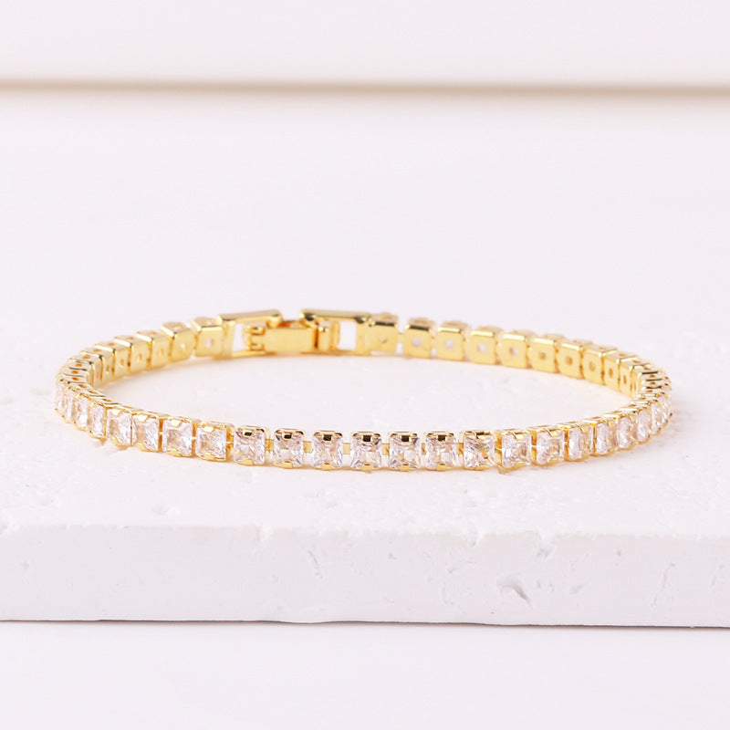 Fashion Personality Square Color Zircon Full Diamond Bracelet 18K Gold Plating