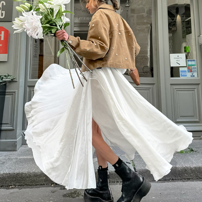 Women's Commuter Wide-hem Satin High-grade Summer Draped Skirt
