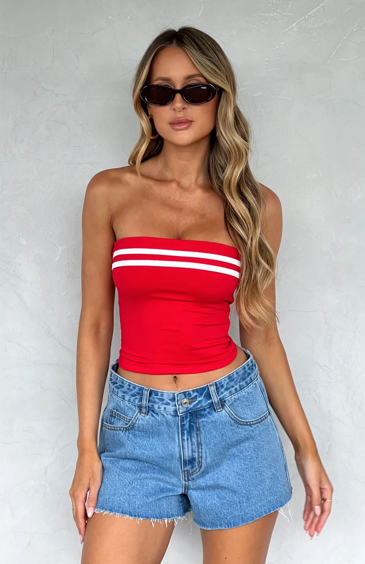 Contrast Color Striped Tube Top Hot Girl Tight-fitting Outerwear