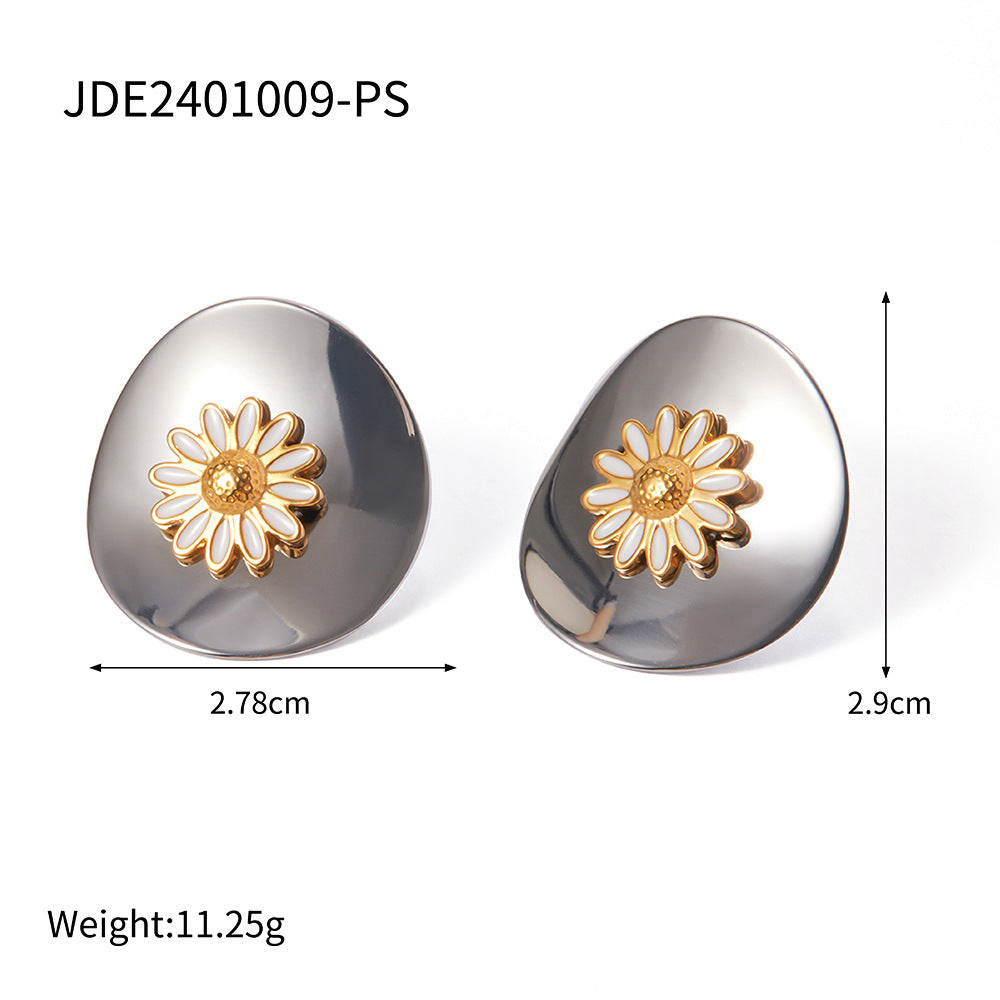 Steel Alloy Wafer White Dripping Oil Small Earrings