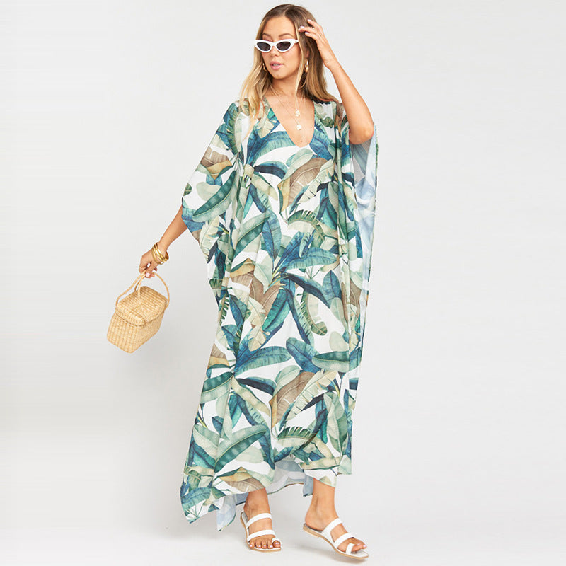 European And American New Satin Loose Fit Dress Vacation Casual Overlay Cover Up