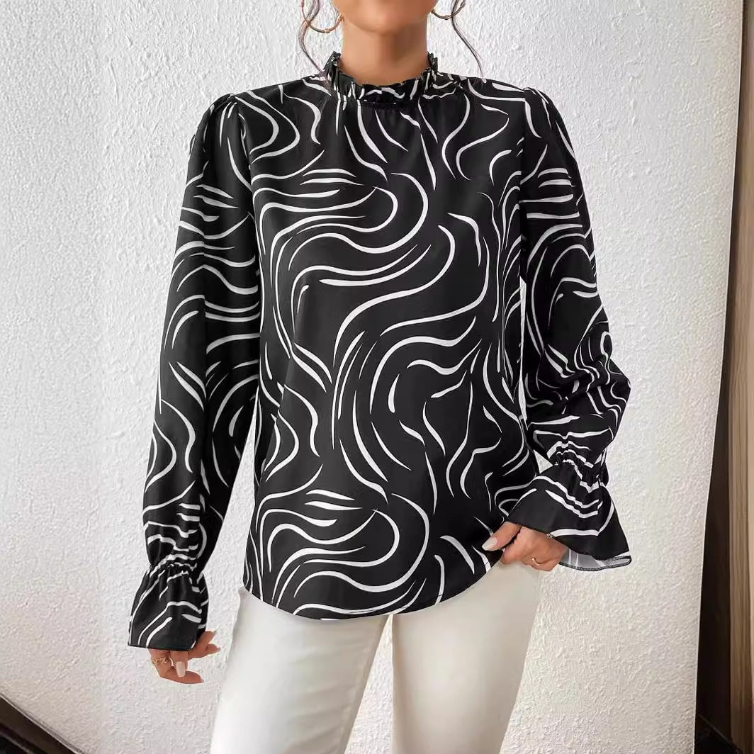 Women's Water Ripple Printed Long-sleeved Top - Chic Angle