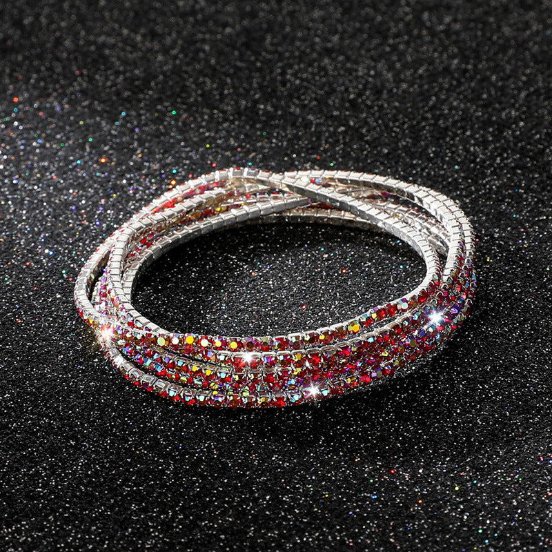 Diamond-embedded Stretch Bracelet 2mm Single Row Color