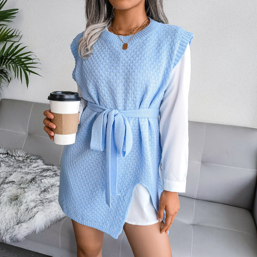 Casual Lace-up Vest Sweater Dress Knitted