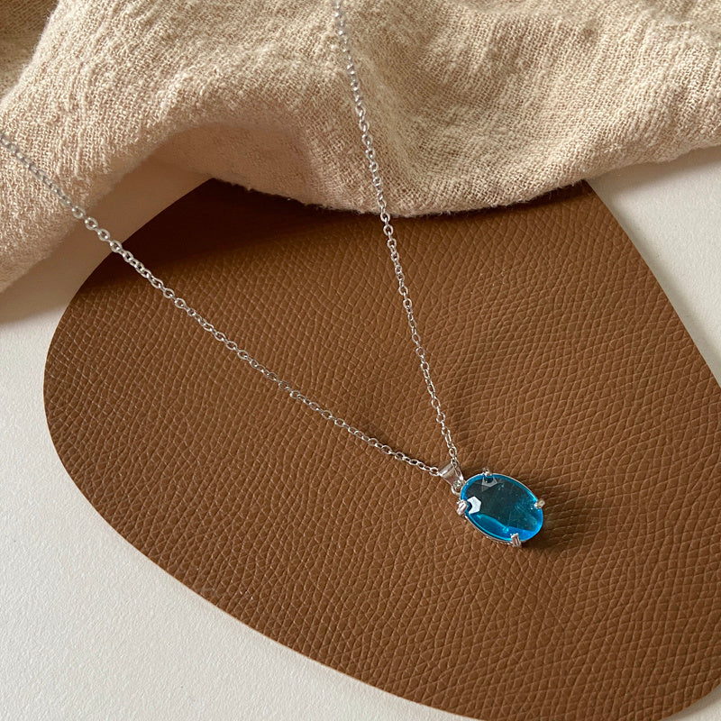 Chic Blue Crystal Zircon Pendant Necklace for Women Trendy Simple Chain Necklace Fashion Jewelry Gifts