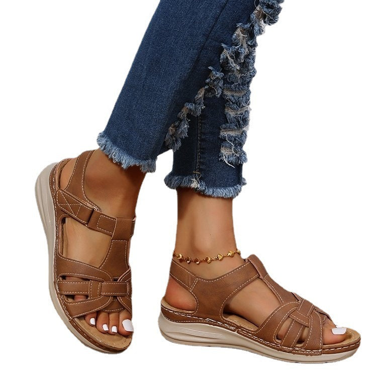 New European And American Wedge Stitching Light Hollow Large Size Sandals