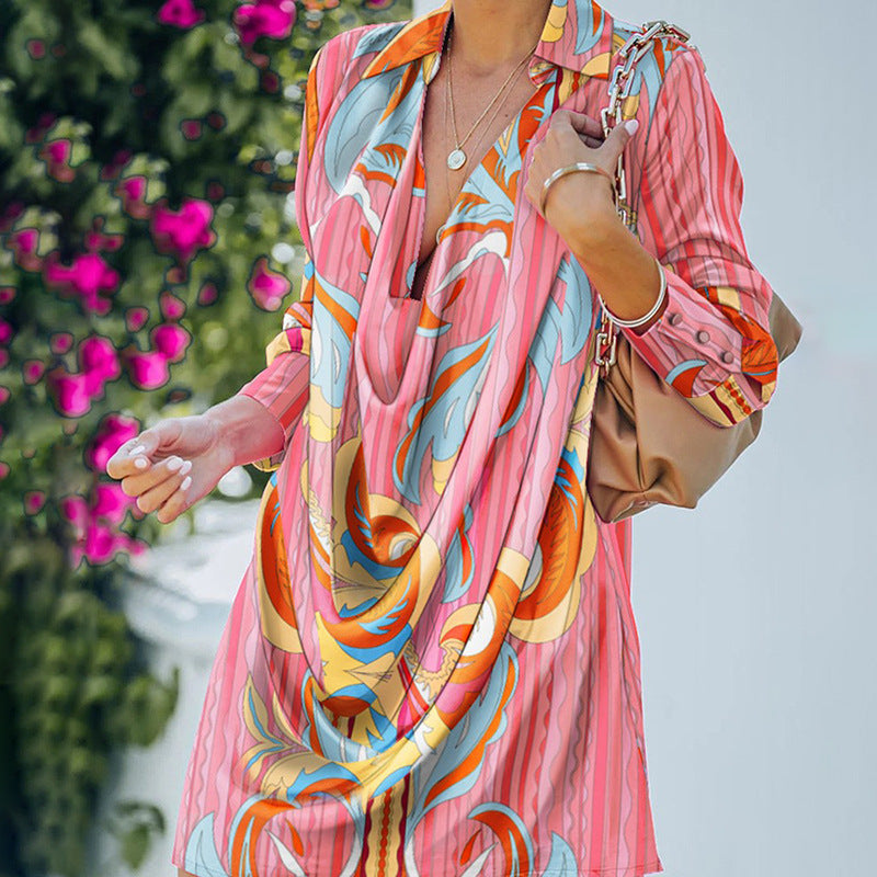New Ladies' Printed Loose Lapel Dress