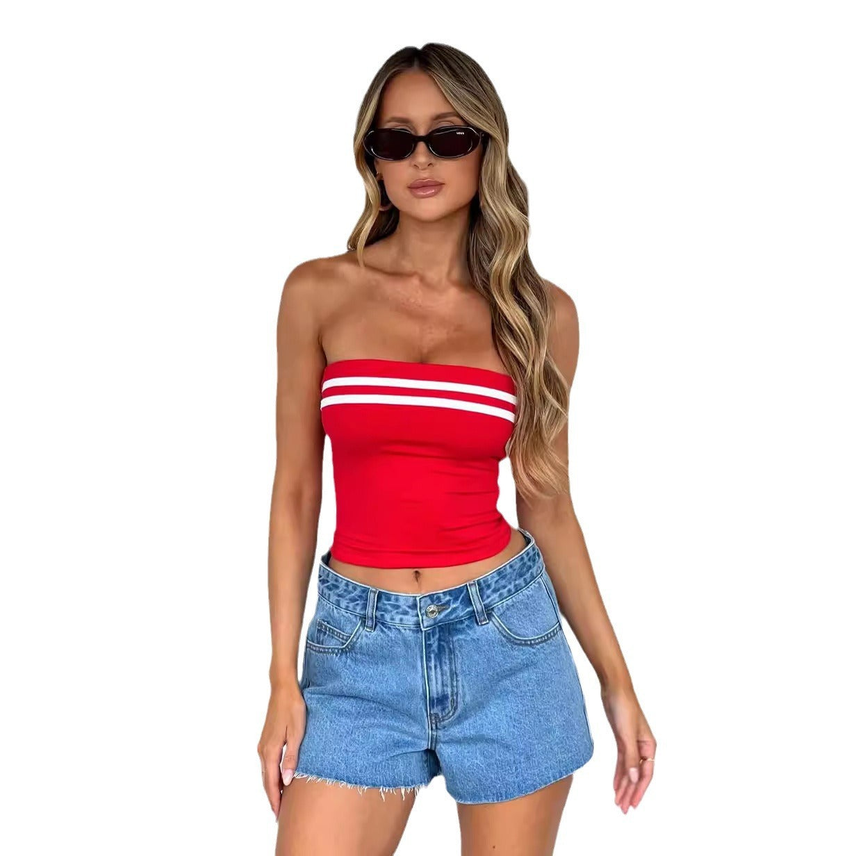 Contrast Color Striped Tube Top Hot Girl Tight-fitting Outerwear
