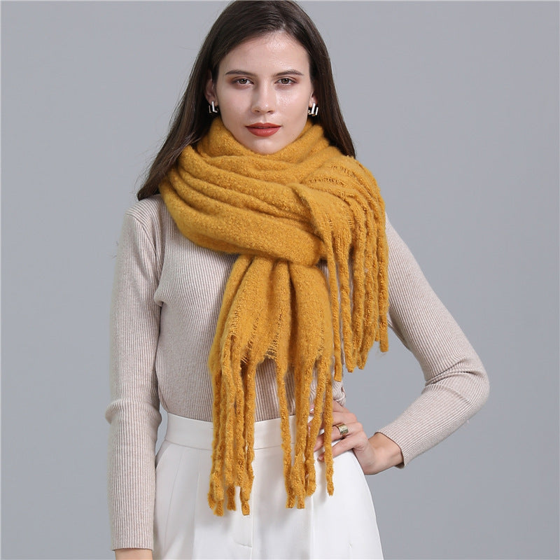 European And American Plus Long Scarf Winter Cashmere Warm All-matching Solid Color Scarf Men And Women Fashion Tassel Scarf New