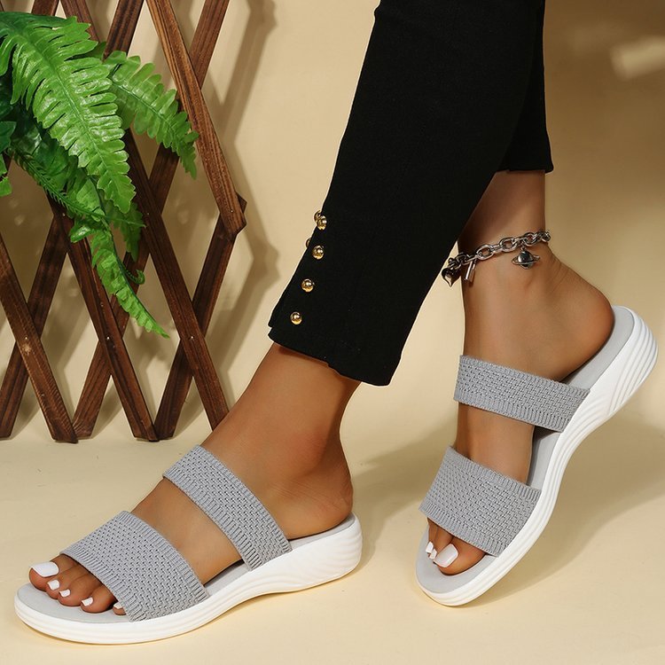 Large Size Fly Woven Mesh Casual Outdoor Platform Beach Sandals