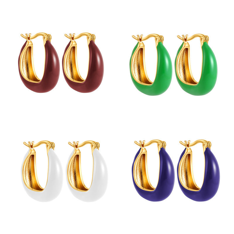 Colorful Oil Necklace Enamel French Earrings