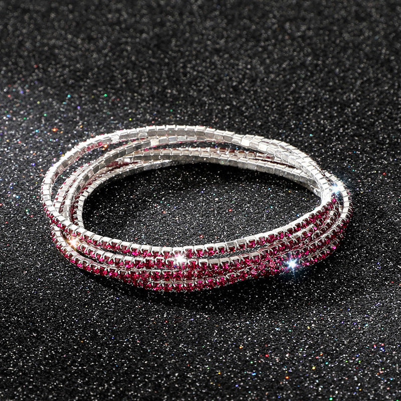 Diamond-embedded Stretch Bracelet 2mm Single Row Color