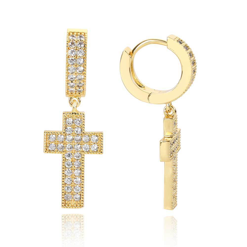 New Double Row Hip Hop Stud Earrings Micro Inlaid Zircon