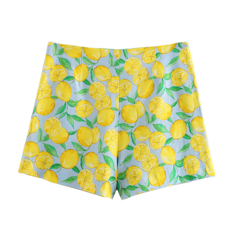 Linen Printed Bow Tie Top Linen Printed Shorts Suit
