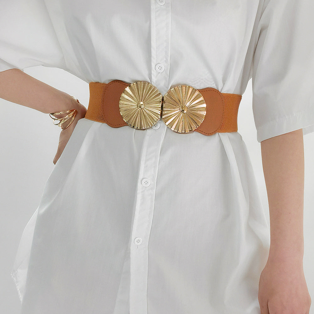 Stylish Women's Wide Belt Elastic Elastic Metal Circle With Jacket Shirt-skirt Waist Seal