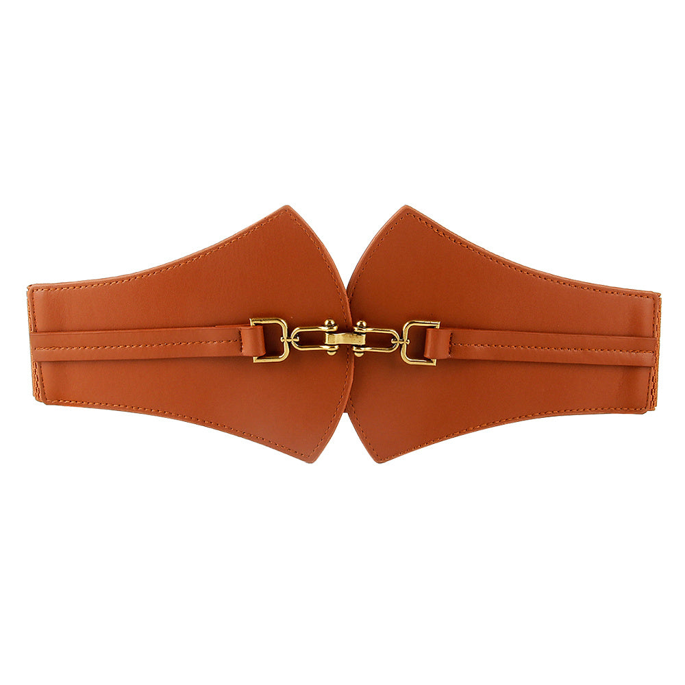 Waist seal female waist decoration shirt dress with a sense of high-grade belly cover fan-shaped buckle high elastic network red