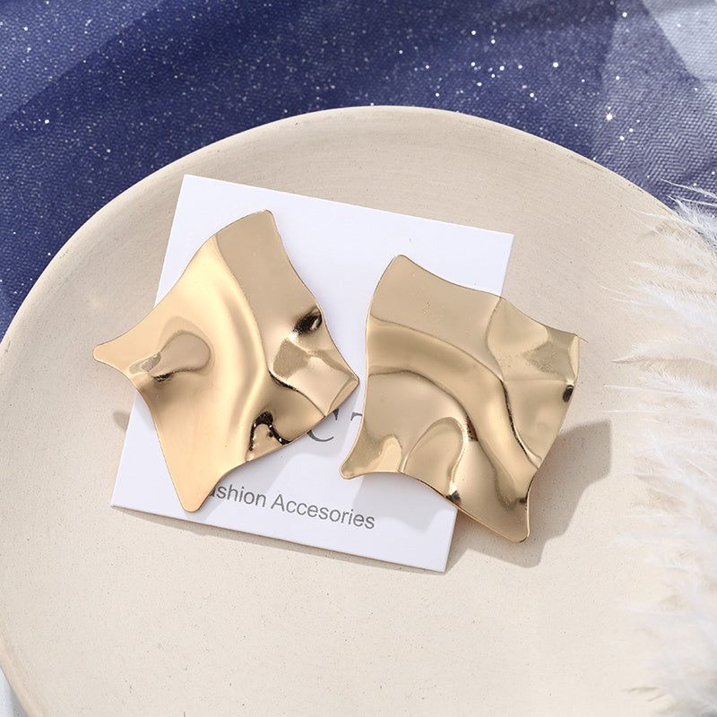European and American Personality Trend Earrings Metal Texture Folds Exaggerated Geometric Earrings