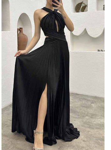 Sleeveless Solid Color Irregular Long Dress Formal