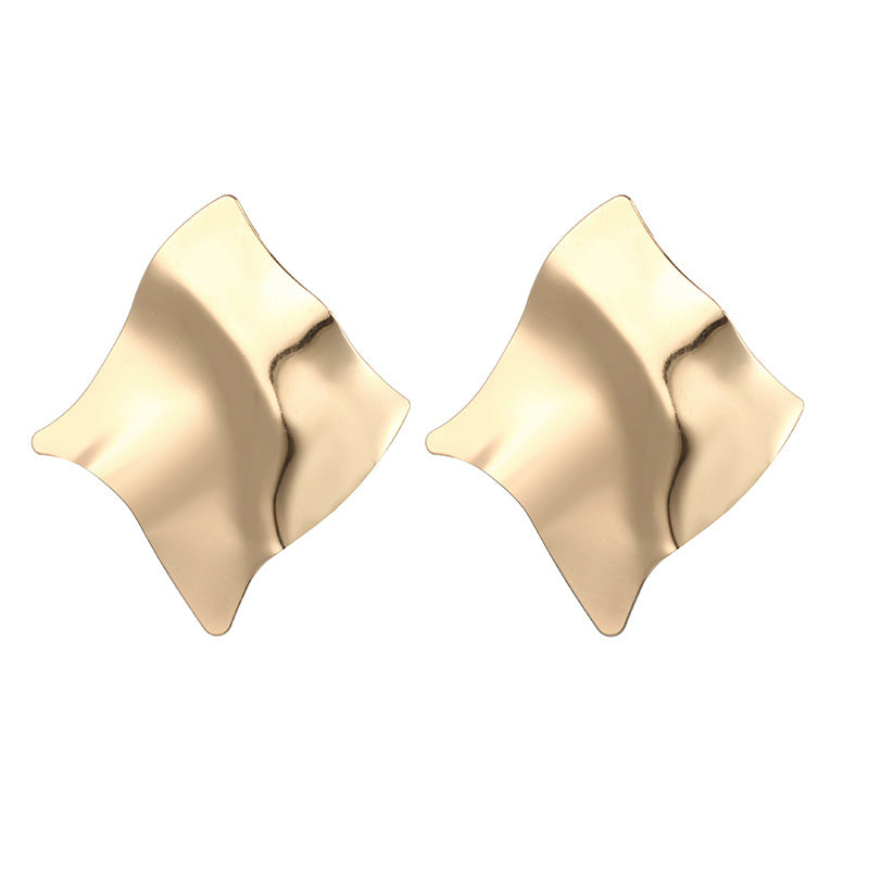 European and American Personality Trend Earrings Metal Texture Folds Exaggerated Geometric Earrings