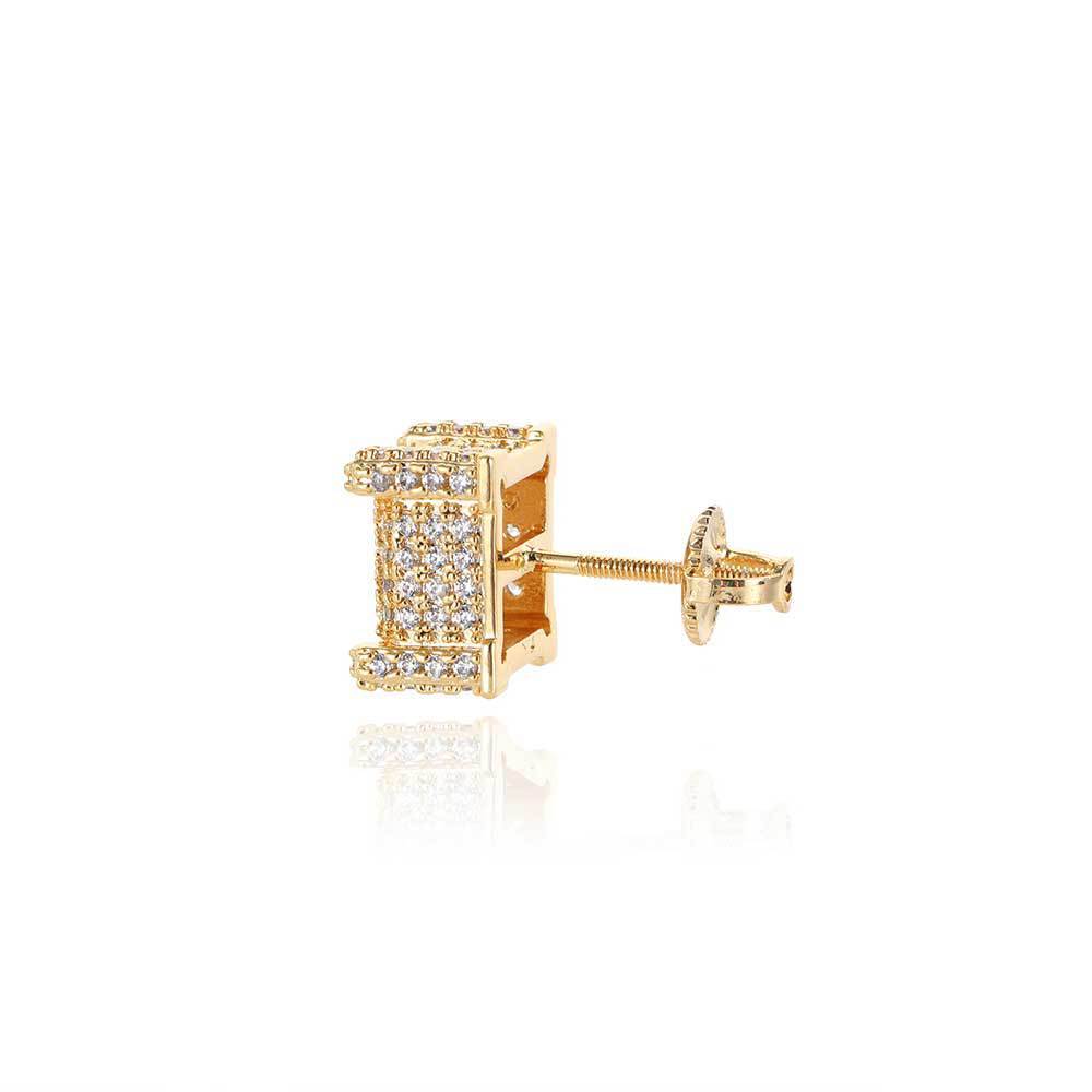 European Hip Hop Micro Inlaid Zircon Square Ear Studs
