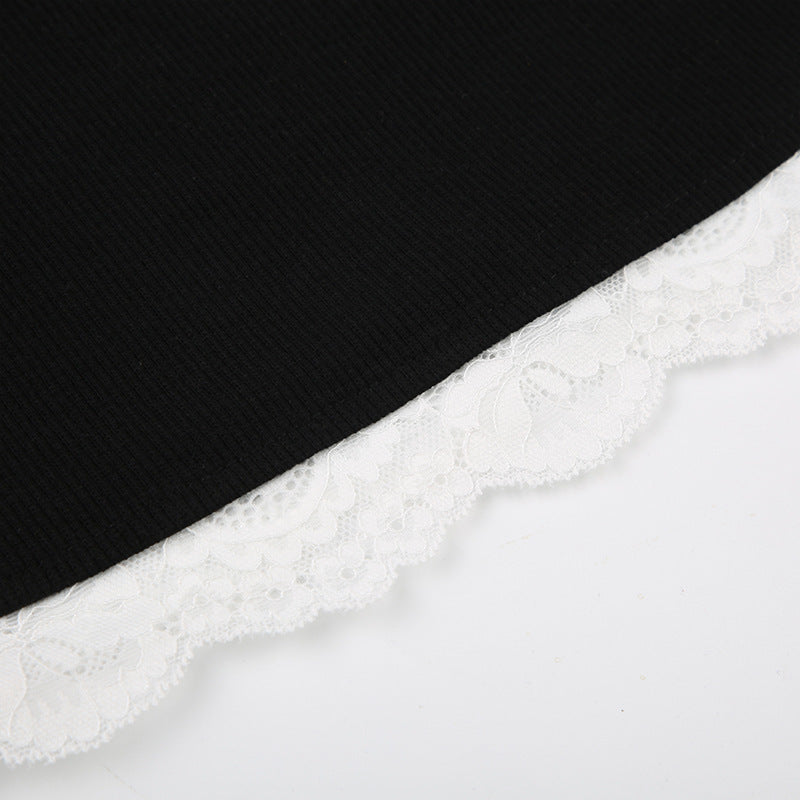 Contrast Color Lace Hot Girl Knitted Fashion Design Sense Bottoming Small Slip Top Women