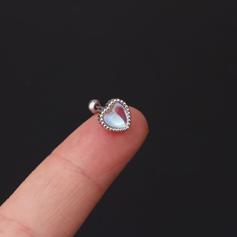 Simple Round Peach Heart Moonstone Ear Bone Stud Stainless Steel