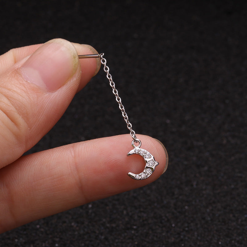 Creative Pendant Earrings Pentagram Zircon Stainless Steel