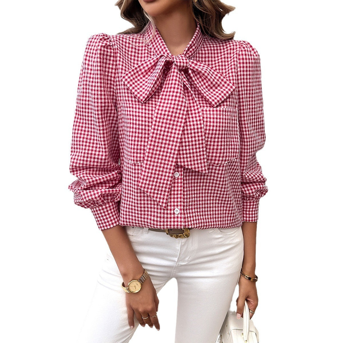 Top Women's Contrast Color Long Sleeves Shirt