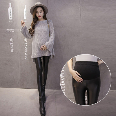 Stretchy Belly Lift Maternity Leather Pants