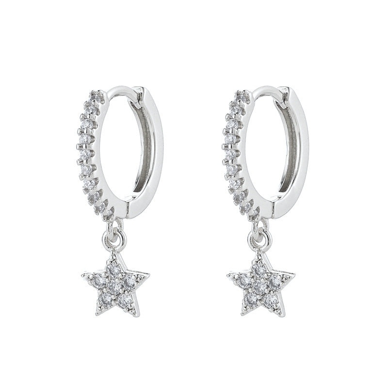 Women's Sterling Silver Needle Geometric Stars Diamond Personalized Earrings