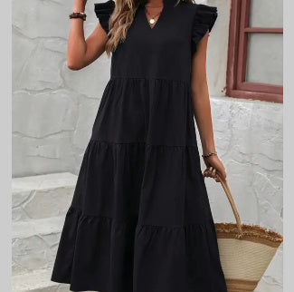 V-neck Loose Short Sleeve Women's Stitching Dress