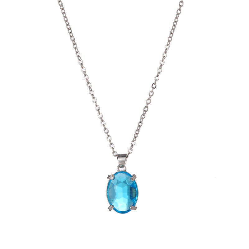 Chic Blue Crystal Zircon Pendant Necklace for Women Trendy Simple Chain Necklace Fashion Jewelry Gifts