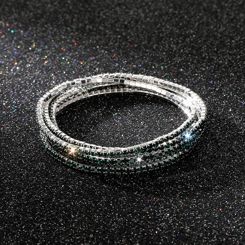 Diamond-embedded Stretch Bracelet 2mm Single Row Color