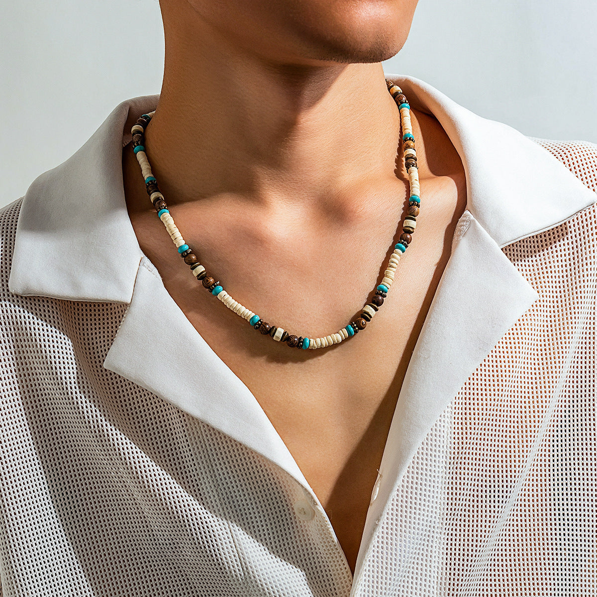 Men's Bohemian Wooden Bead Stitching Beaded Necklace - Chic Angle
