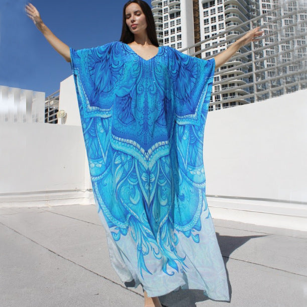 European And American New Satin Loose Fit Dress Vacation Casual Overlay Cover Up