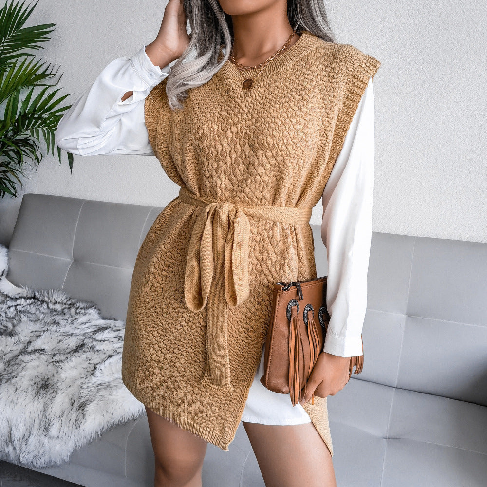Casual Lace-up Vest Sweater Dress Knitted