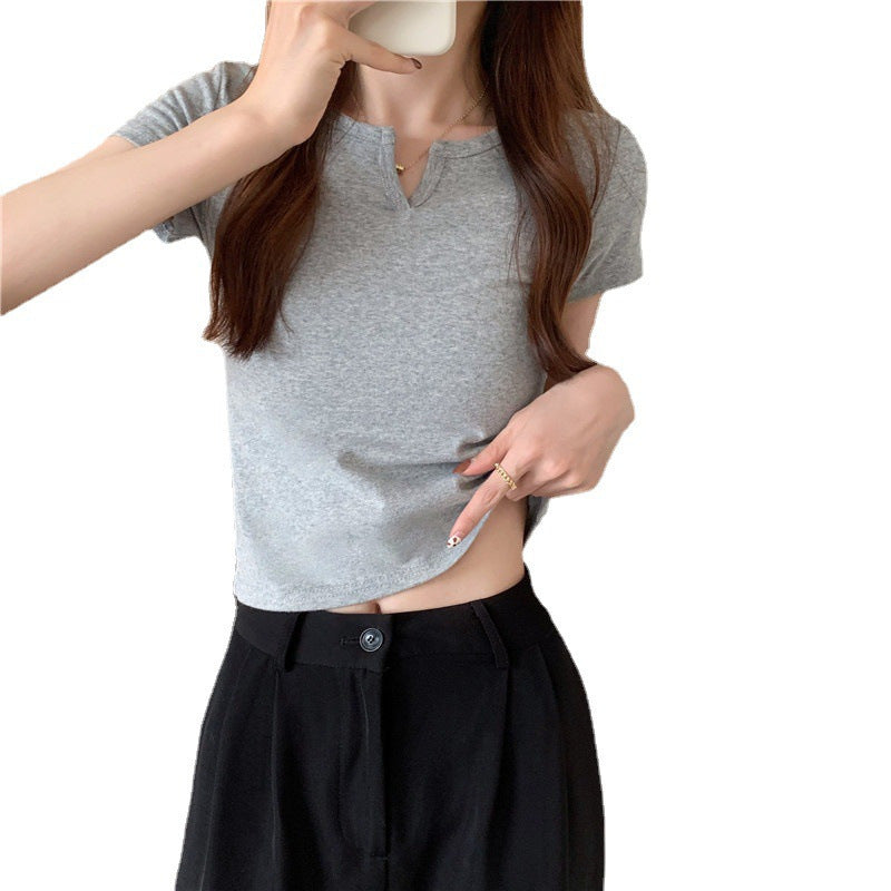 Short Women's Summer Design Slim Fit Midriff-baring T-shirt