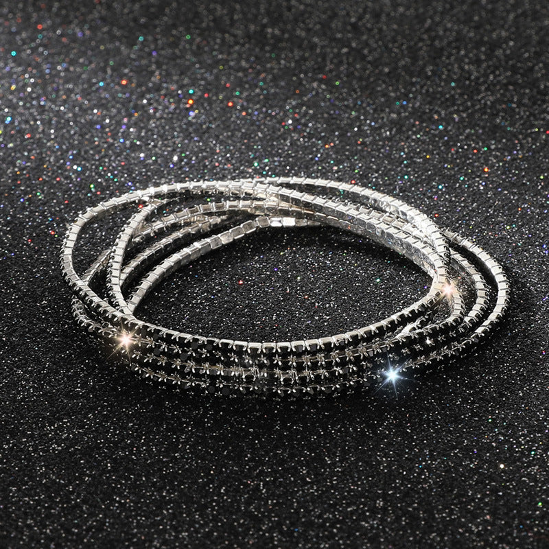 Diamond-embedded Stretch Bracelet 2mm Single Row Color