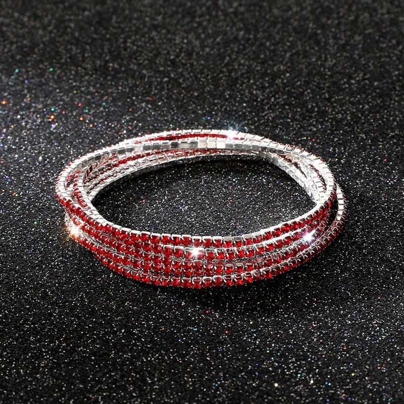 Diamond-embedded Stretch Bracelet 2mm Single Row Color