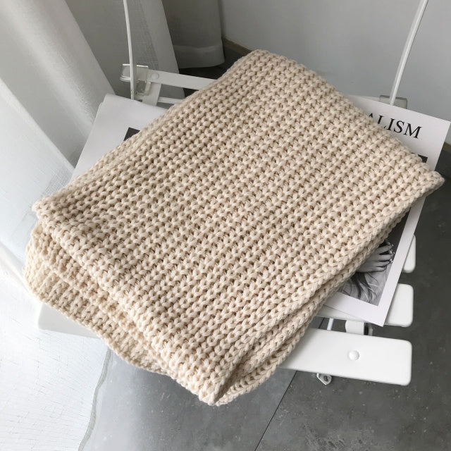 All-match Winter Thickened Warm Solid Color Thick Knit Woolen Scarf Women