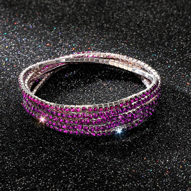 Diamond-embedded Stretch Bracelet 2mm Single Row Color