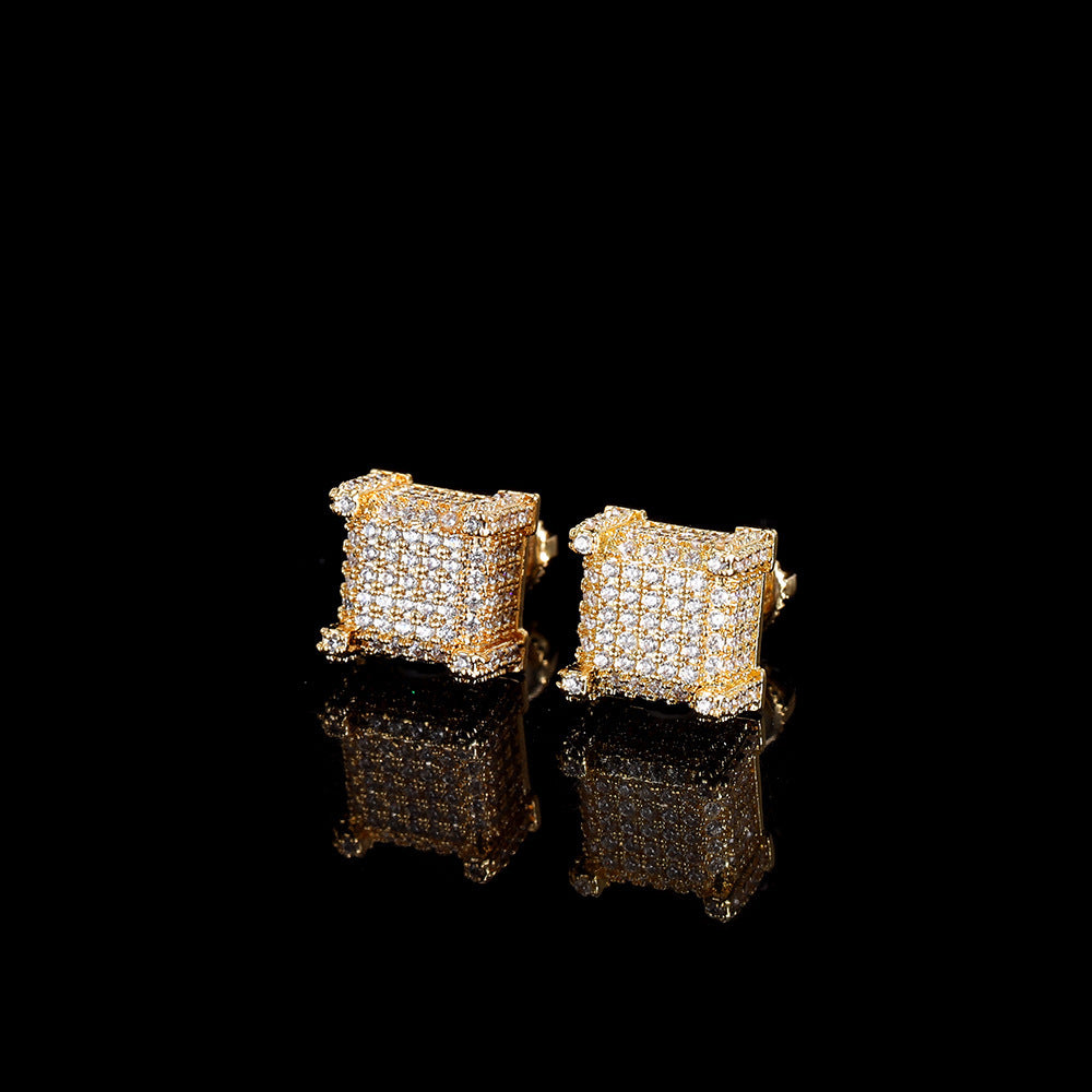 European Hip Hop Micro Inlaid Zircon Square Ear Studs