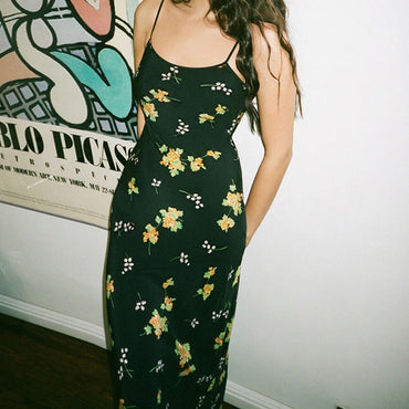 Sexy Printed V-neck Halter Strap Maxi Dress