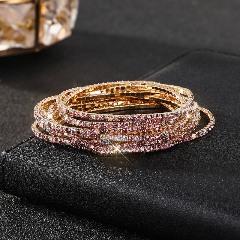 Diamond-embedded Stretch Bracelet 2mm Single Row Color