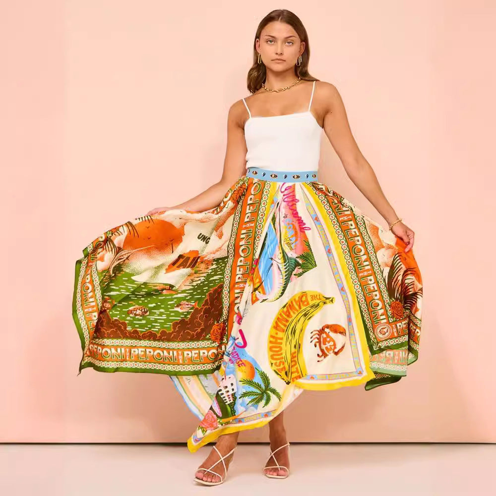 Fashionable All-match Irregular Skirt Printed Skirt