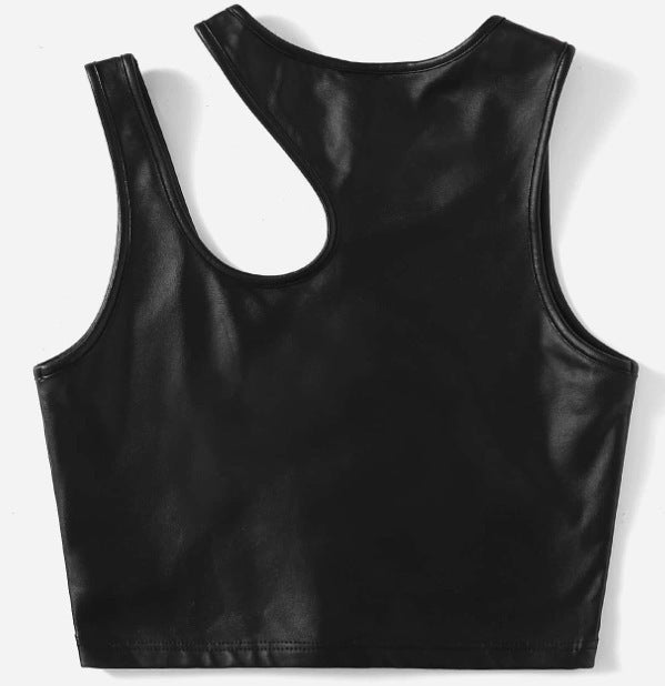Patent Leather Irregular Shoulder Vest Women's Clothing